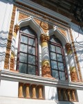 Colorful early Neo-Romanian style house windows, Bucharest