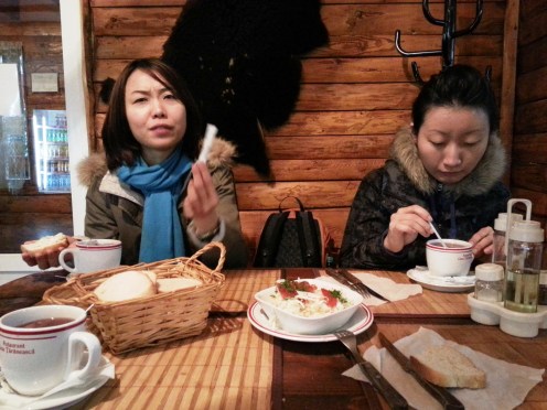 Enjoying tea at restaurant in Busteni