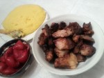 Typical Romanian winter meal: fried pork, polenta and&nbsp;pickles