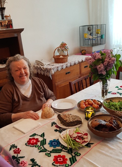 My mom at Easter Sunday table 2020